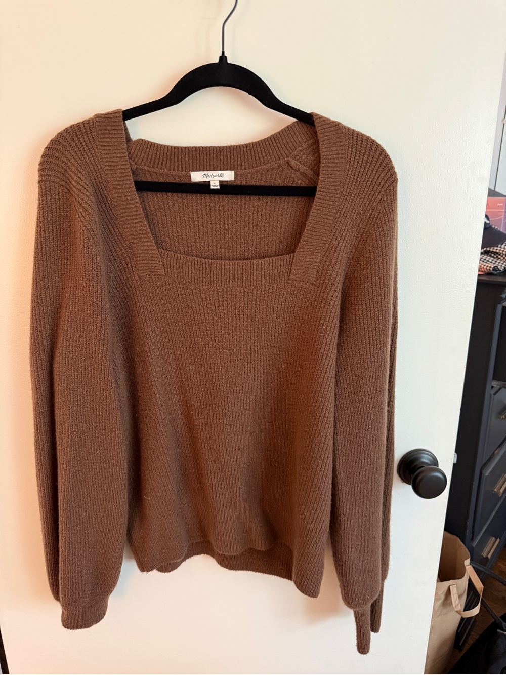 Madewell Chocolate Brown Square-Neck Knit Sweater